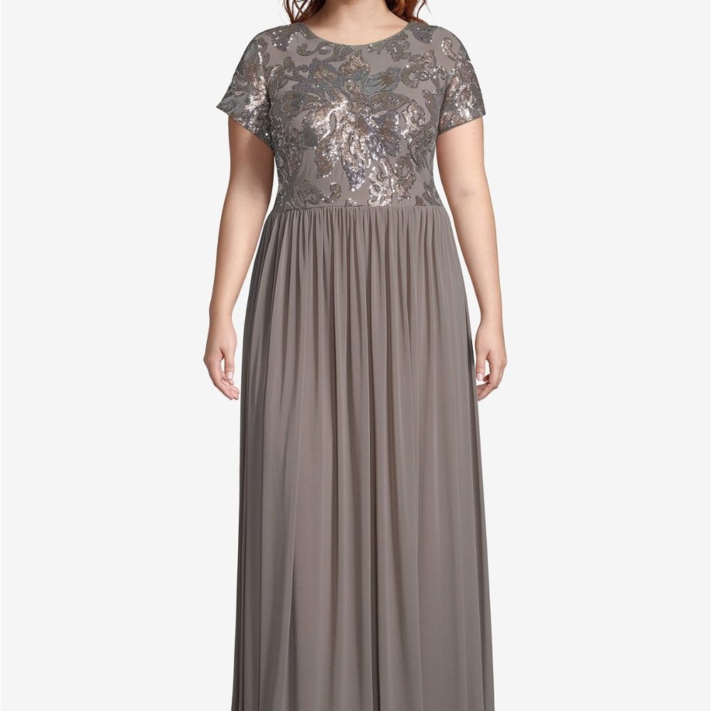 BETSY & ADAM PLUS SIZE EMBELLISHED BODICE GOWN 14W